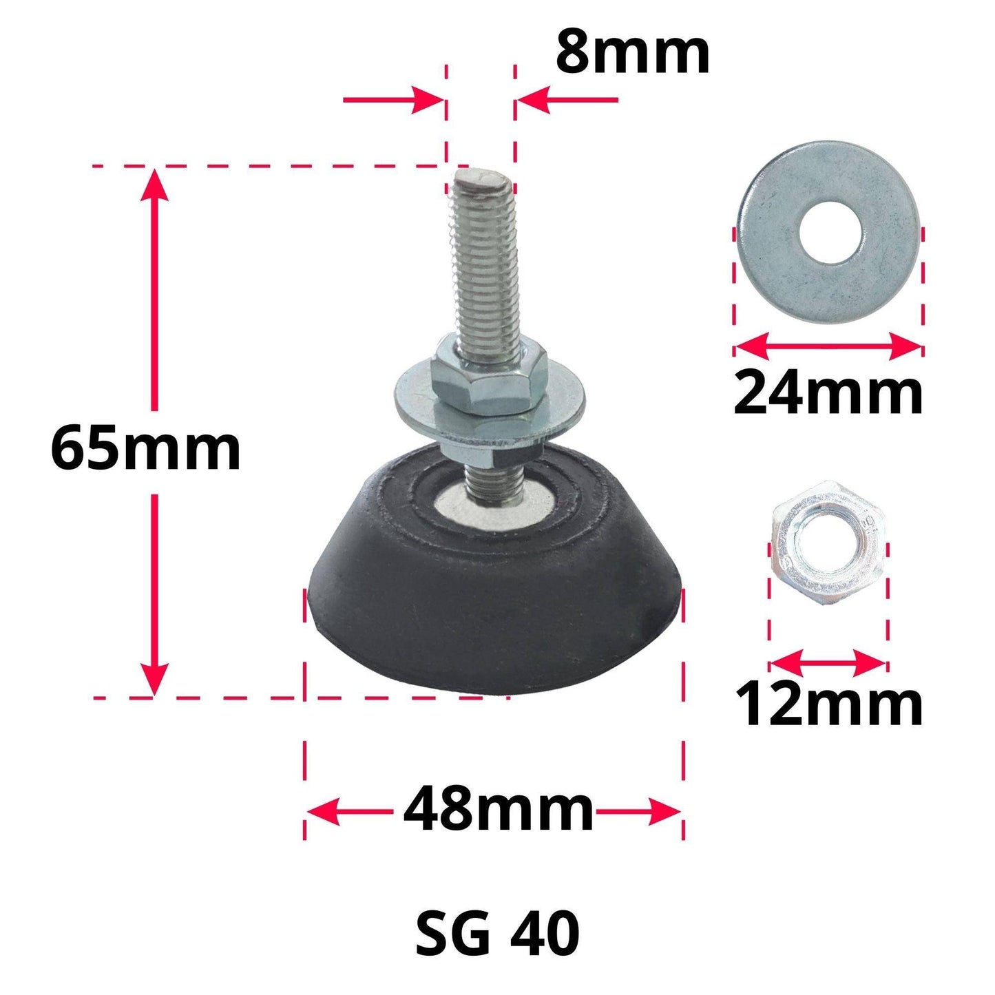 Silentblock de Goma para Aire Acondicionado Exterior - Amortiguador de Vibraciones M8, Pies Antivibración para Montaje en Suelo