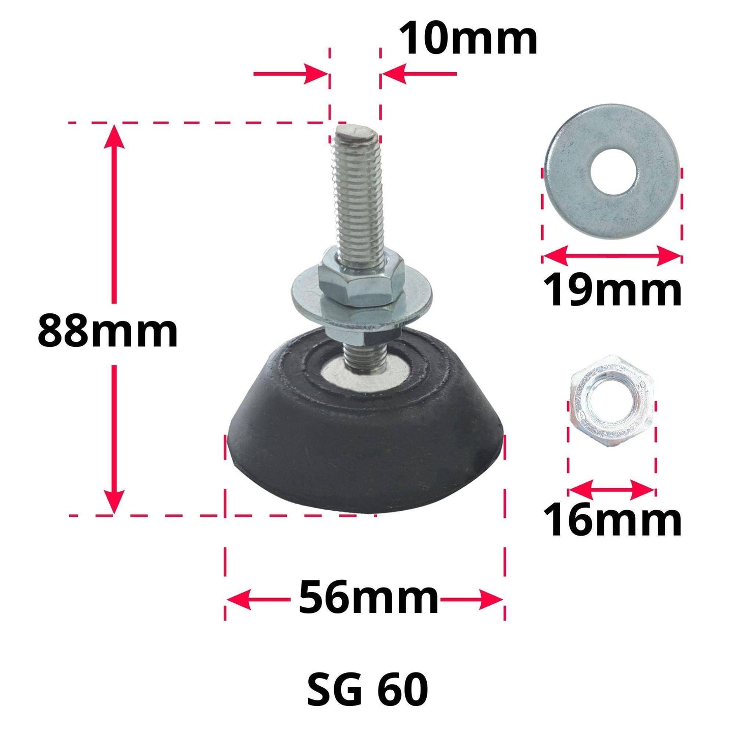 Kit de 4 Silentblocks de Goma para Aire Acondicionado Exterior - Amortiguador de Vibraciones M8, Pies Antivibración para Montaje en Suelo