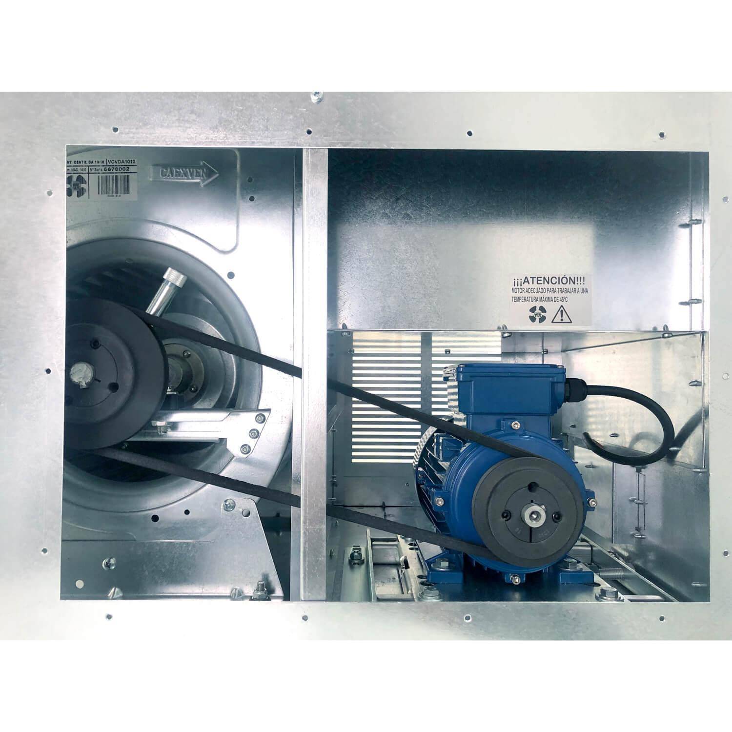 Caja de Ventilación ECO con Motor a Transmisión Protegido Fuera de la Corriente de Aire