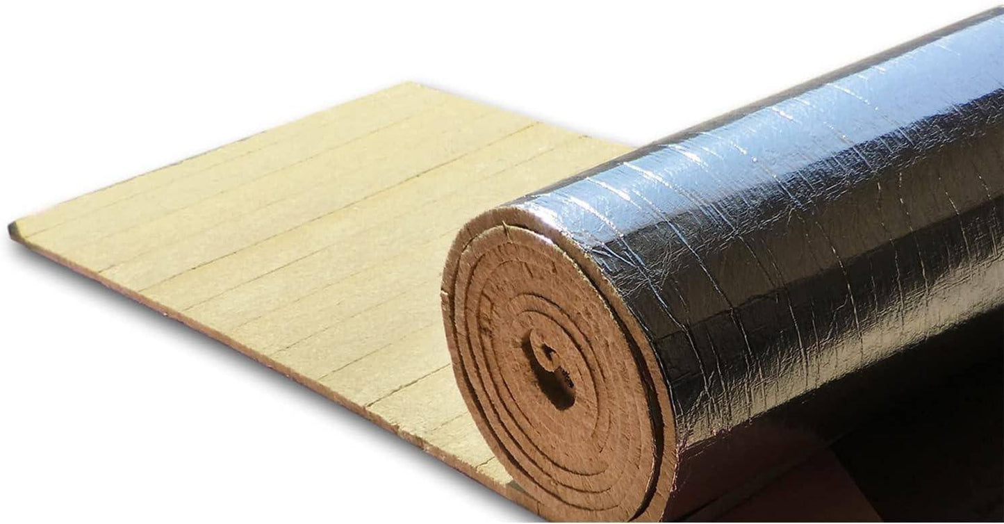 Rollo de lana de roca de 40 kg/m³ con aluminio - Aislante térmico y acústico - Dimensiones: 10x1 m, espesor: 25 mm