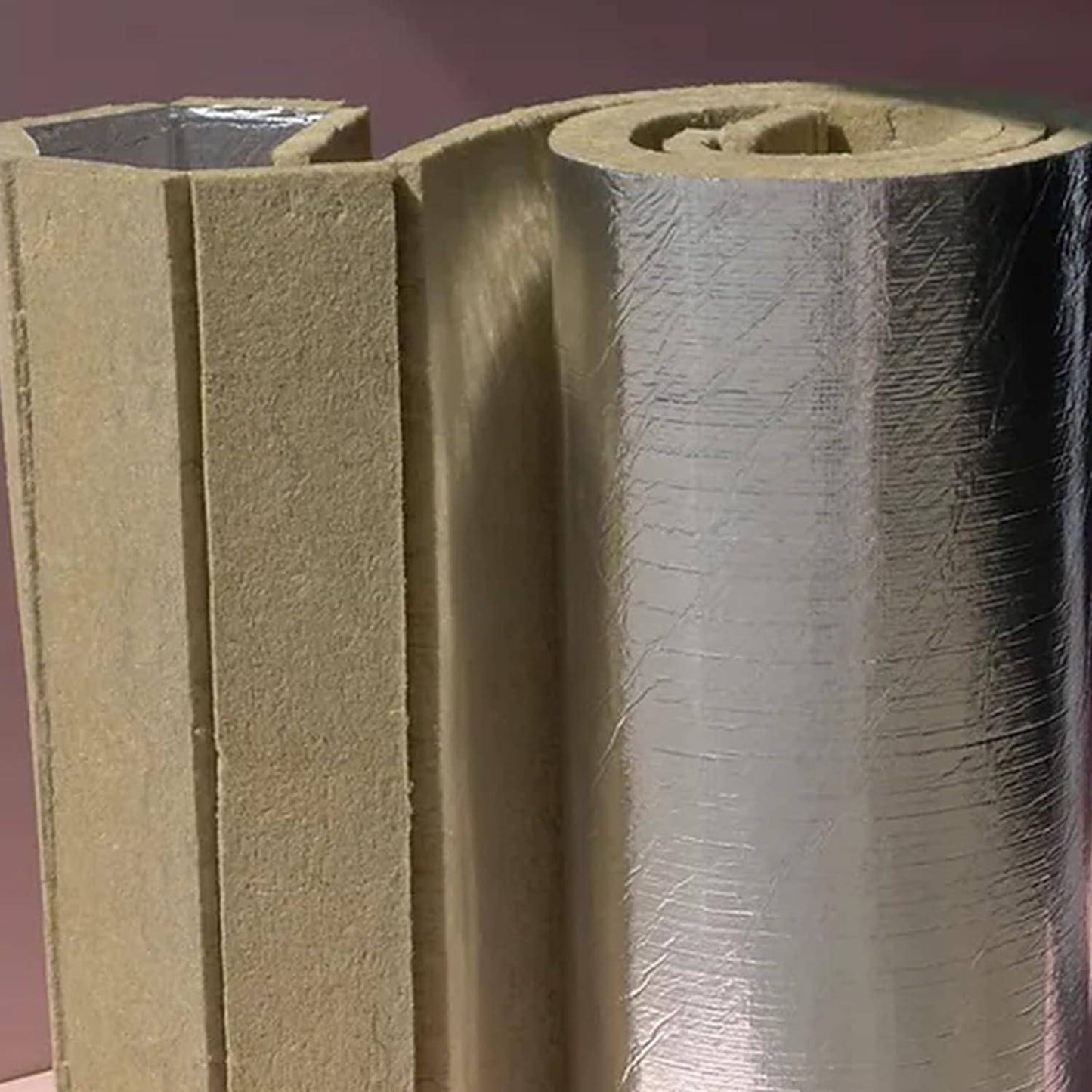 Rollo de lana de roca de 40 kg/m³ con aluminio - Aislante térmico y acústico - Dimensiones: 10x1 m, espesor: 25 mm