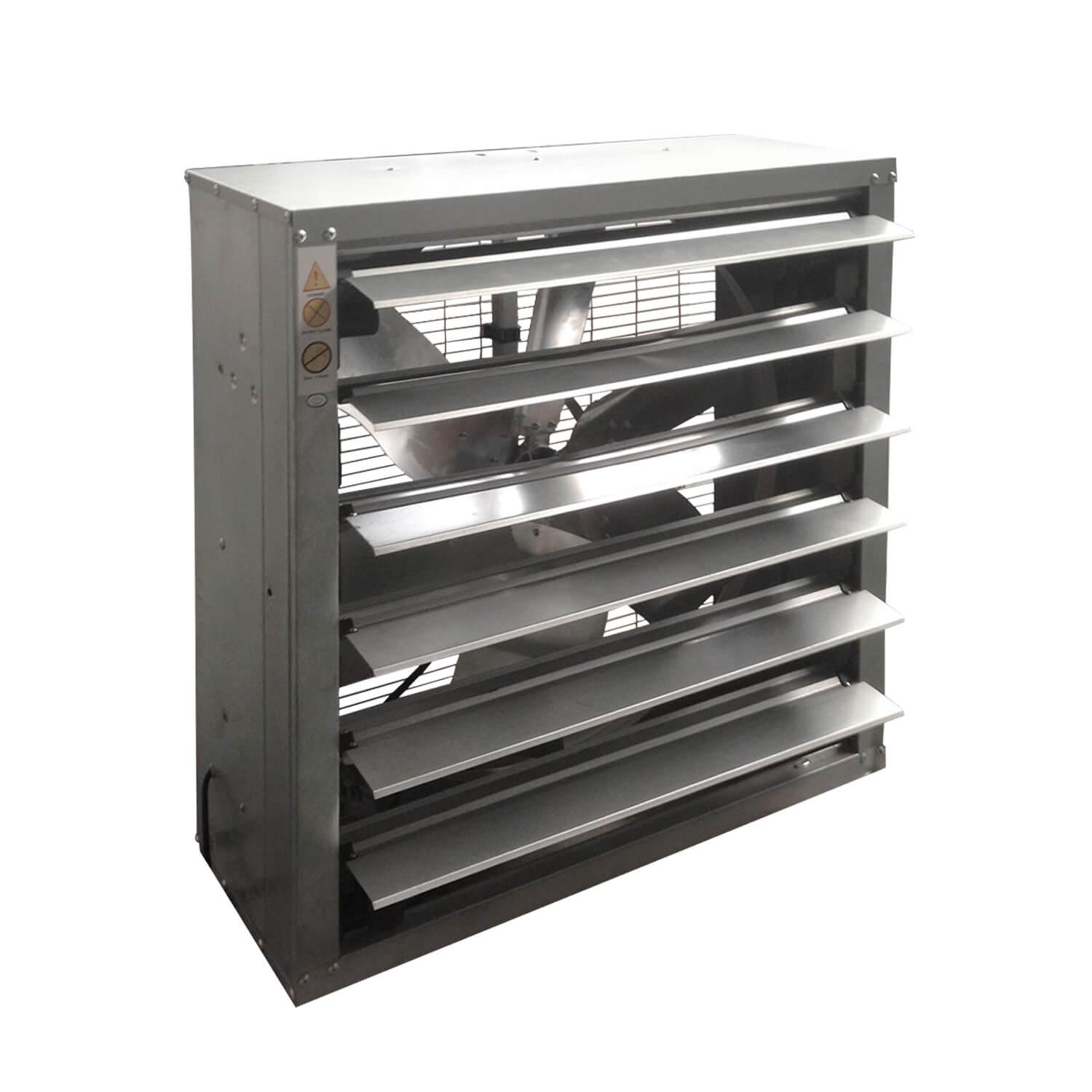 Ventilador helicoidal industrial con persiana de sobrepresión