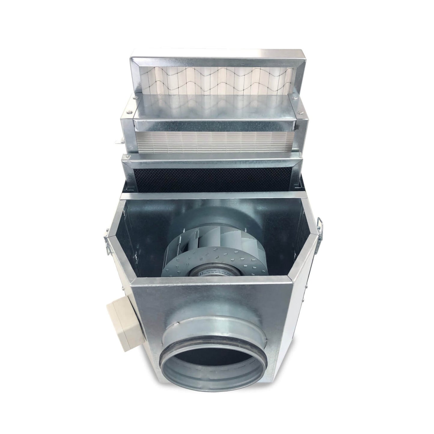 FILVENT Caja Portafiltros de Acero Galvanizado con Ventilador Incorporado para Filtros de Panel