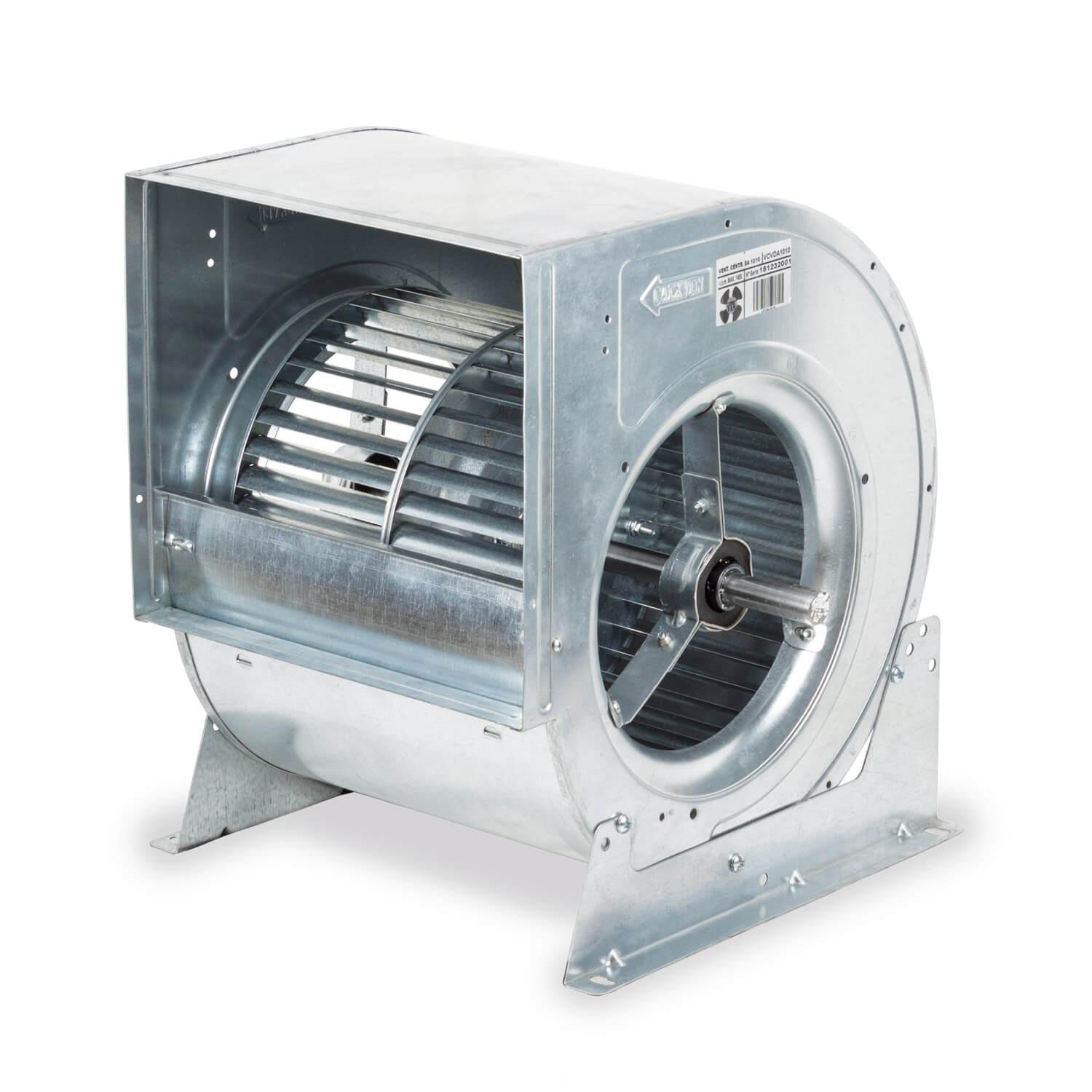 Ventiladores centrífugos de doble aspiración sin motor, con salida de eje por ambos lados y turbina metálica con álabes hacia delante.