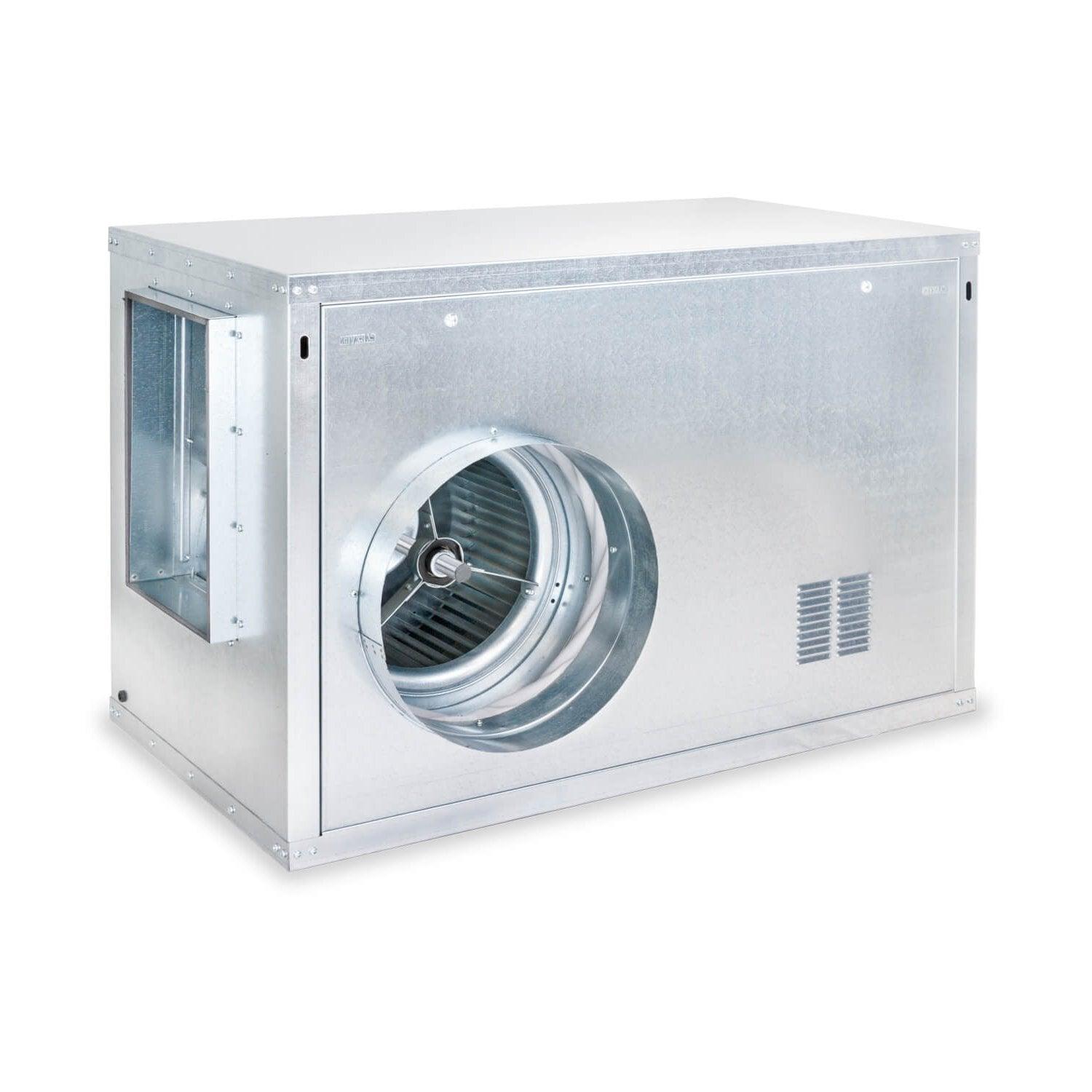 Unidad de ventilación de simple aspiración con turbina metálica de álabes hacia adelante con aislamiento acústico y anti-humedad