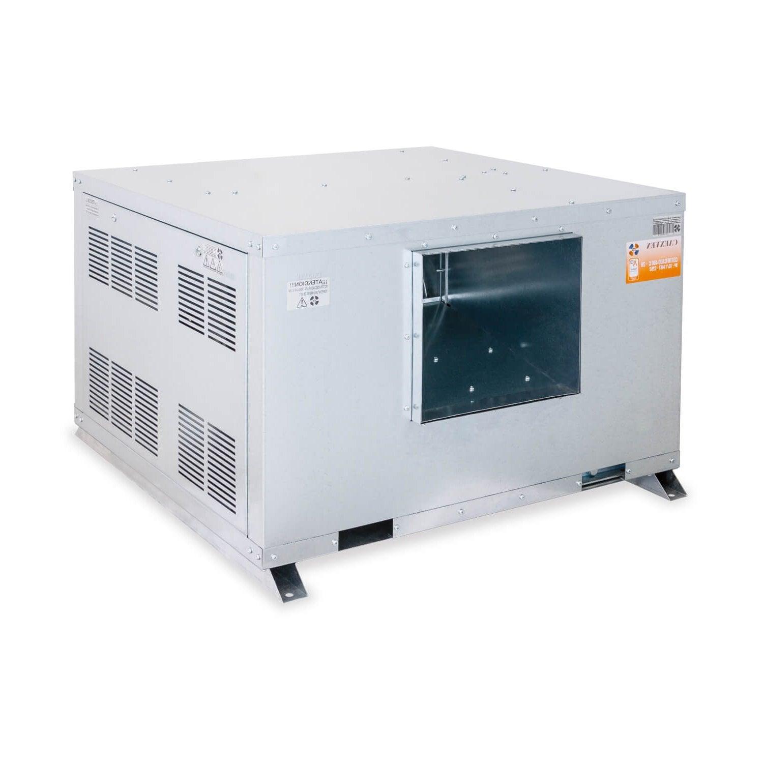 Unidad de ventilación Compact (400ºC/2h), con motor a transmisión en el interior de la caja de doble aspiración, para actuar en zona externa a la zona de riesgo de incendio