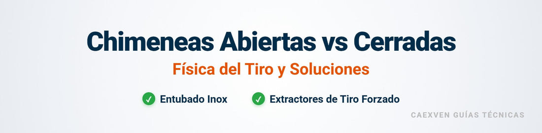 Cabecera del artículo técnico sobre chimeneas abiertas frente a cerradas y física del tiro.