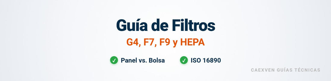 Cabecera de la guía técnica sobre tipos de filtros de aire (G4, F7, HEPA) y sus aplicaciones en ventilación.