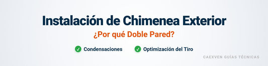 Cabecera del artículo técnico sobre instalación exterior de chimeneas: por qué usar tubo de doble pared aislado para evitar la condensación y corrosión.