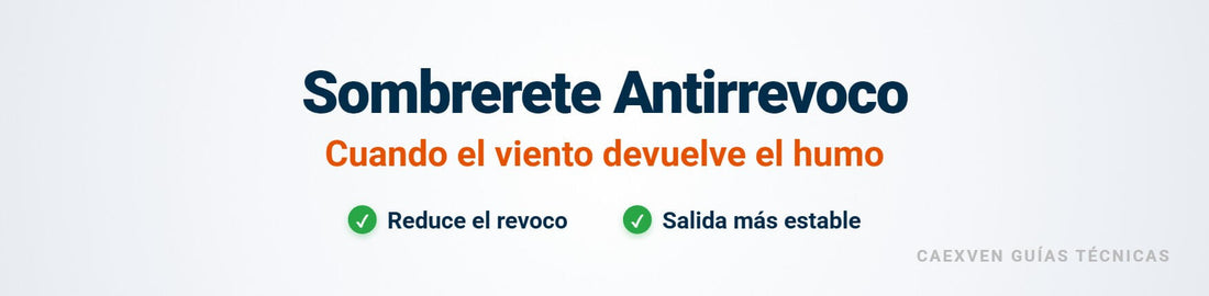 Sombrerete antirrevoco para chimeneas que reduce el revoco de humo causado por viento y turbulencias en cubierta.