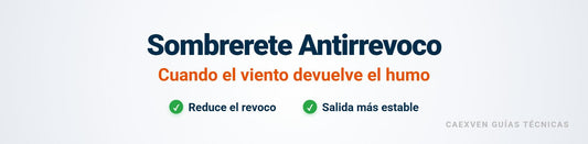 Sombrerete antirrevoco para chimeneas que reduce el revoco de humo causado por viento y turbulencias en cubierta.