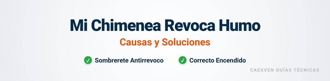 Sombrerete antirrevoco estático de acero inoxidable junto a texto sobre soluciones para chimeneas que revocan humo.