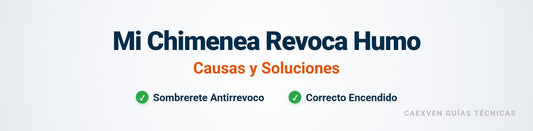 Sombrerete antirrevoco estático de acero inoxidable junto a texto sobre soluciones para chimeneas que revocan humo.