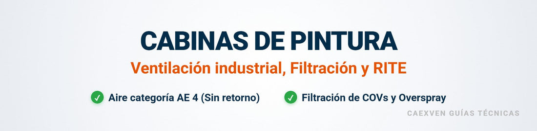 Cabecera técnica explicativa sobre los cálculos de ventilación y cumplimiento de normativa RITE en cabinas de pintura y extracción de disolventes industriales.