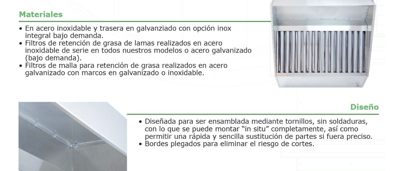 Campana Extractora Industrial Modelo Visera en Acero Inoxidable para Pared o Central a Techo