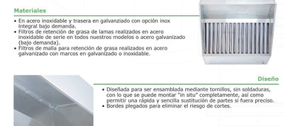 Campana Extractora Industrial Modelo Visera en Acero Inoxidable para Pared o Central a Techo