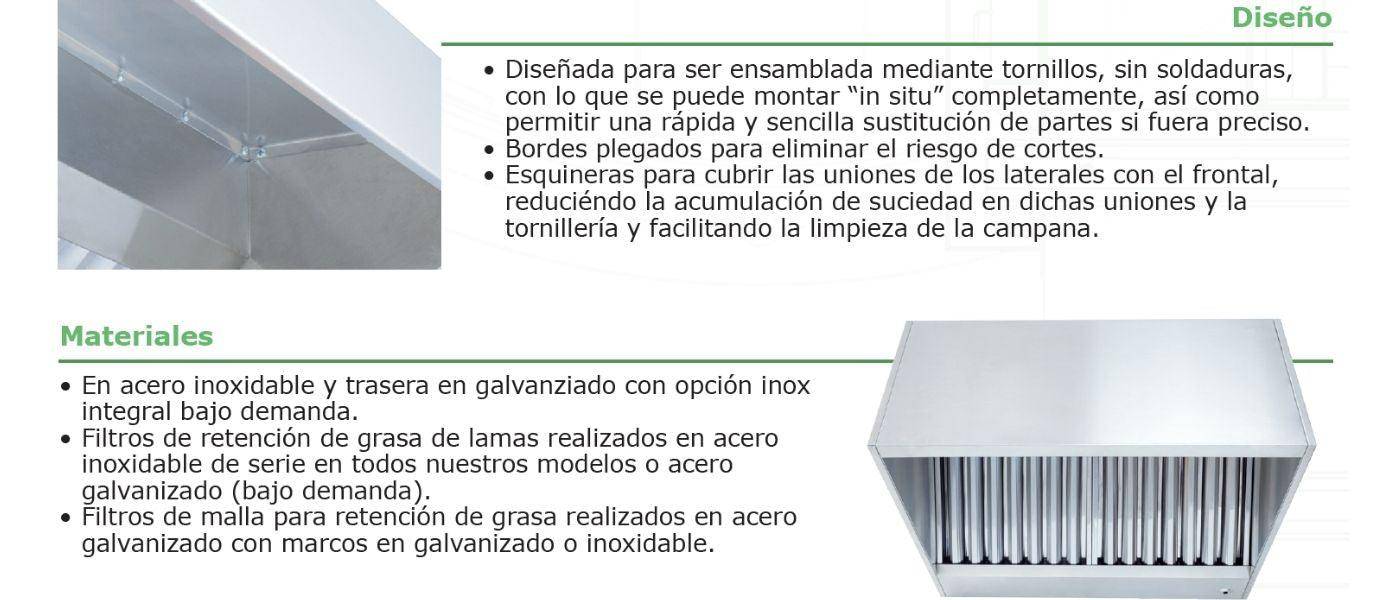 Campana Extractora Industrial Modelo Rectangular en Acero Inoxidable para Pared o Central a Techo
