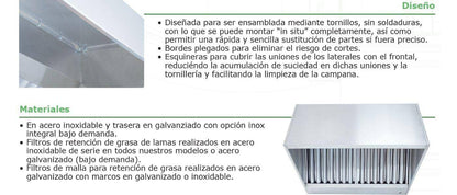 Campana Extractora Industrial Modelo Rectangular en Acero Inoxidable para Pared o Central a Techo