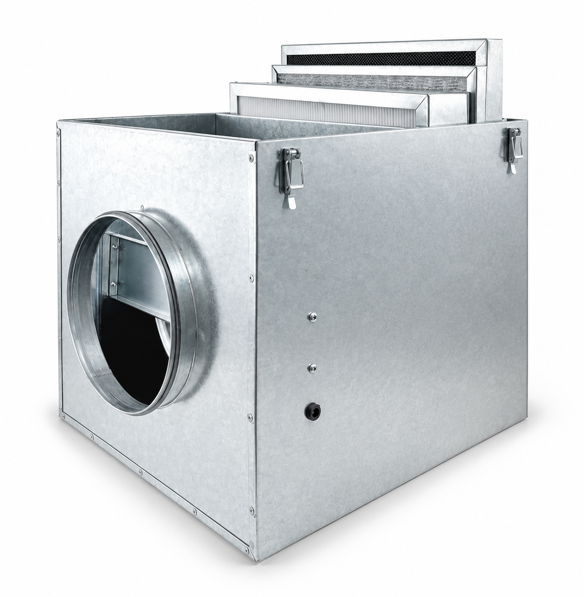 FILVENT Caja Portafiltros de Acero Galvanizado con Ventilador Incorporado para Filtros de Panel