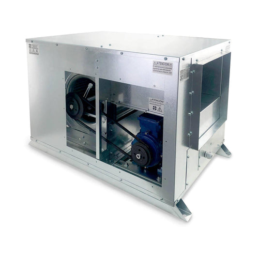 Caja de Ventilación ECO con Motor a Transmisión Protegido Fuera de la Corriente de Aire