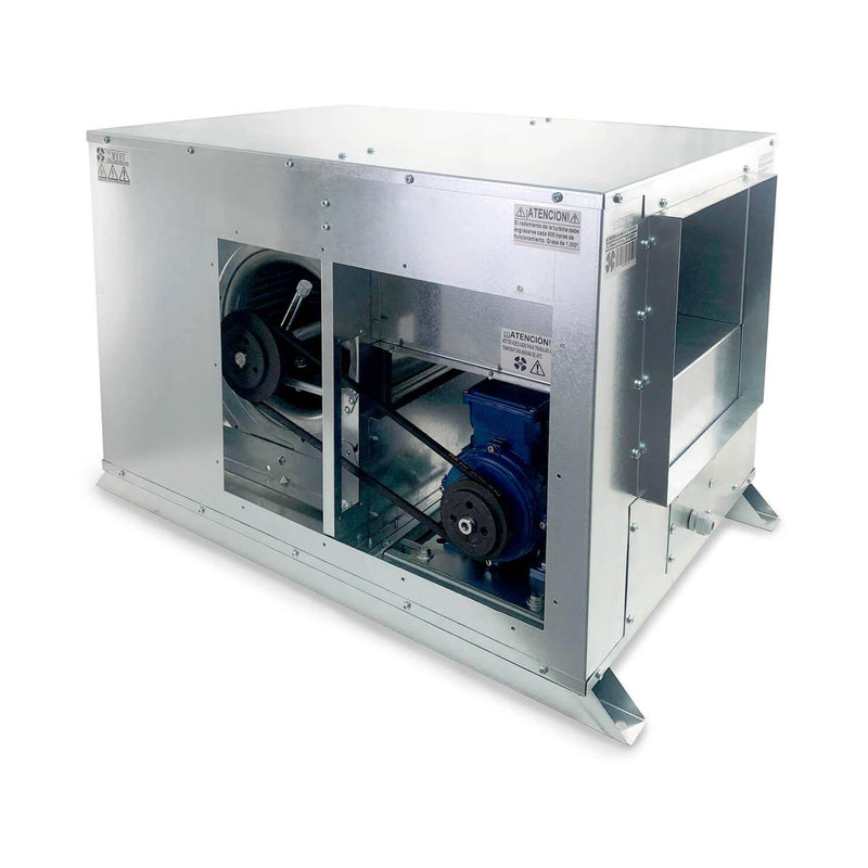 Caja de Ventilación ECO con Motor a Transmisión Protegido Fuera de la Corriente de Aire