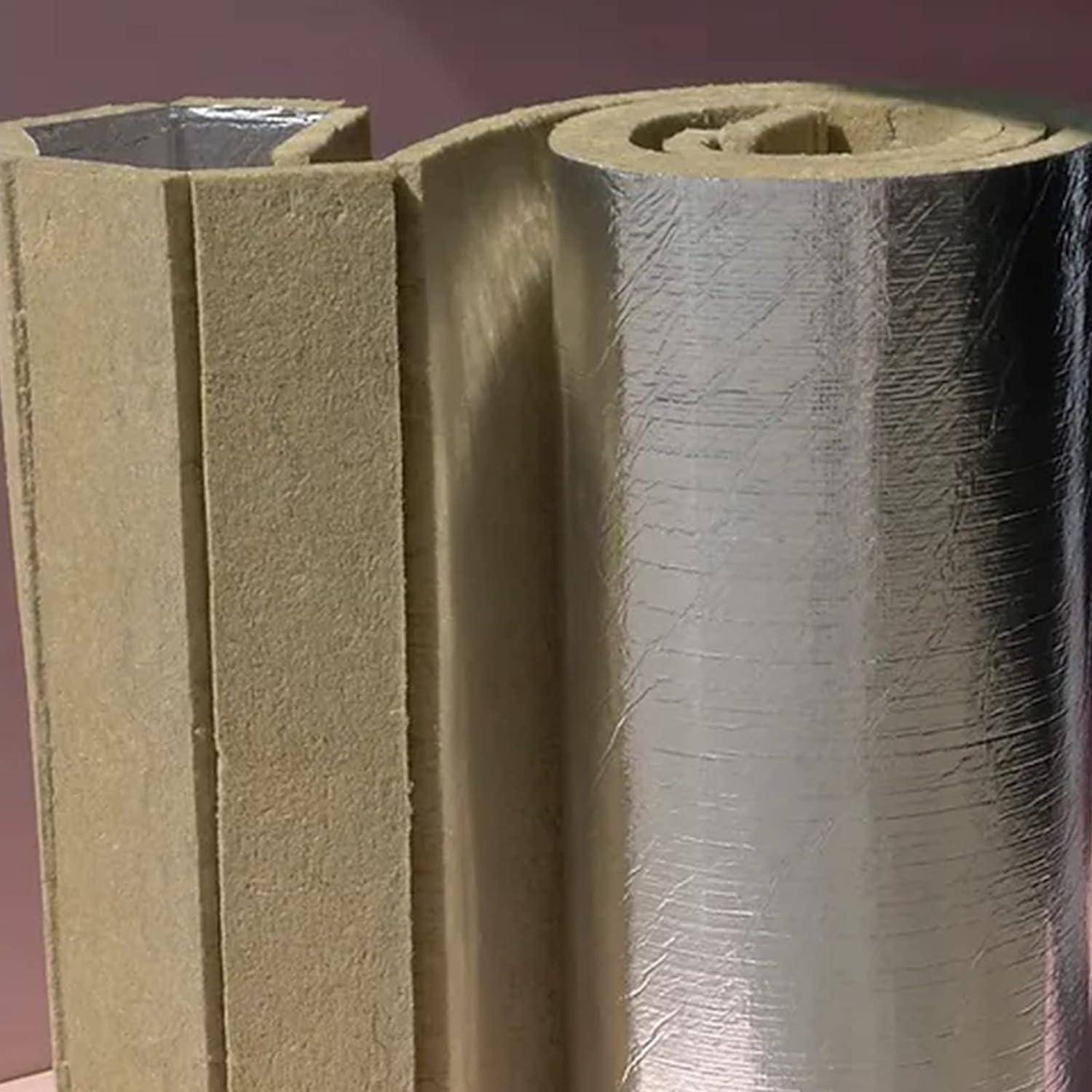 Rollo de lana de roca de 40 kg/m³ con aluminio - Aislante térmico y acústico - Dimensiones: 10x1 m, espesor: 25 mm