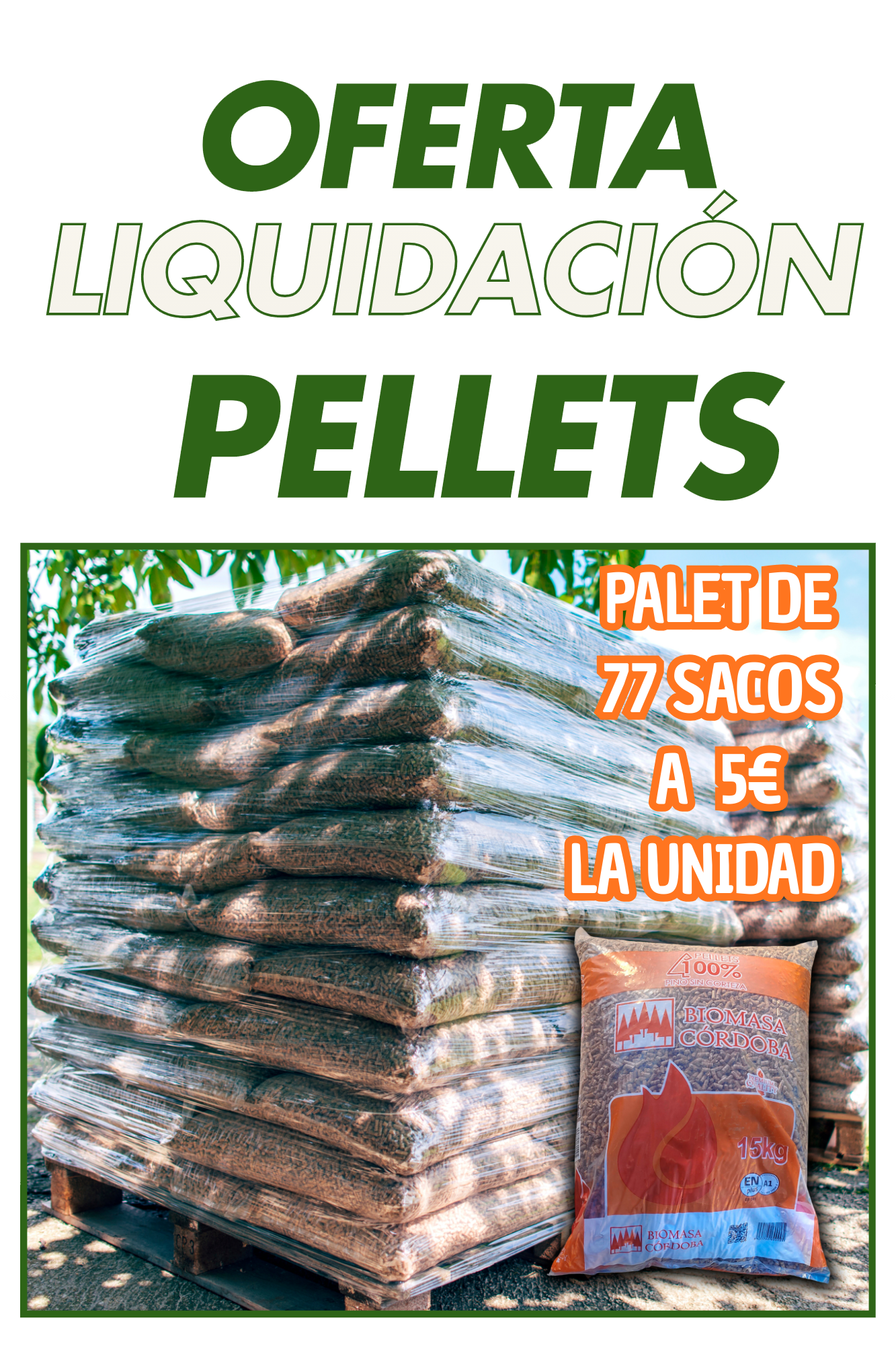 Palet de 77 sacos de Pellets con Certificación EN-Plus A1 - 15 kg